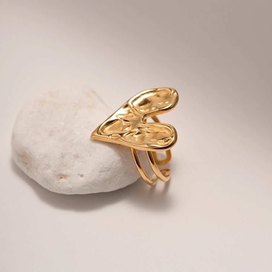Anillos abiertos chapados en acero inoxidable 304 con forma de corazón estilo IG de joyería