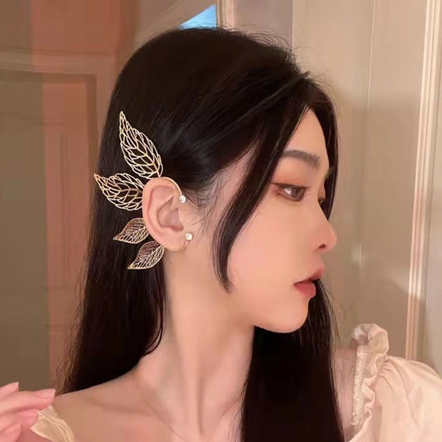 Clips para las orejas con incrustaciones de diamantes artificiales de aleación de mariposa estilo Hada de joyería