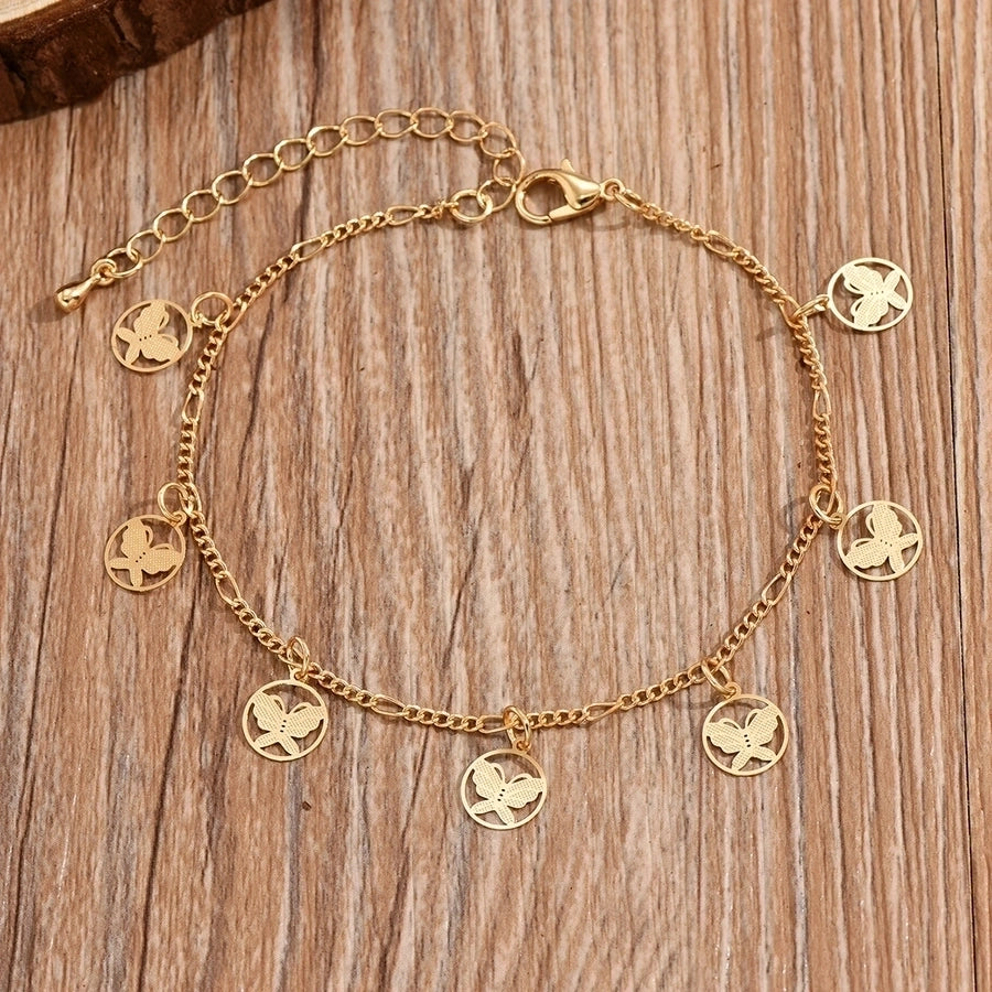 Tobillera de mujer con cadena de aleación de mariposa y ojo de animal de estilo simple informal