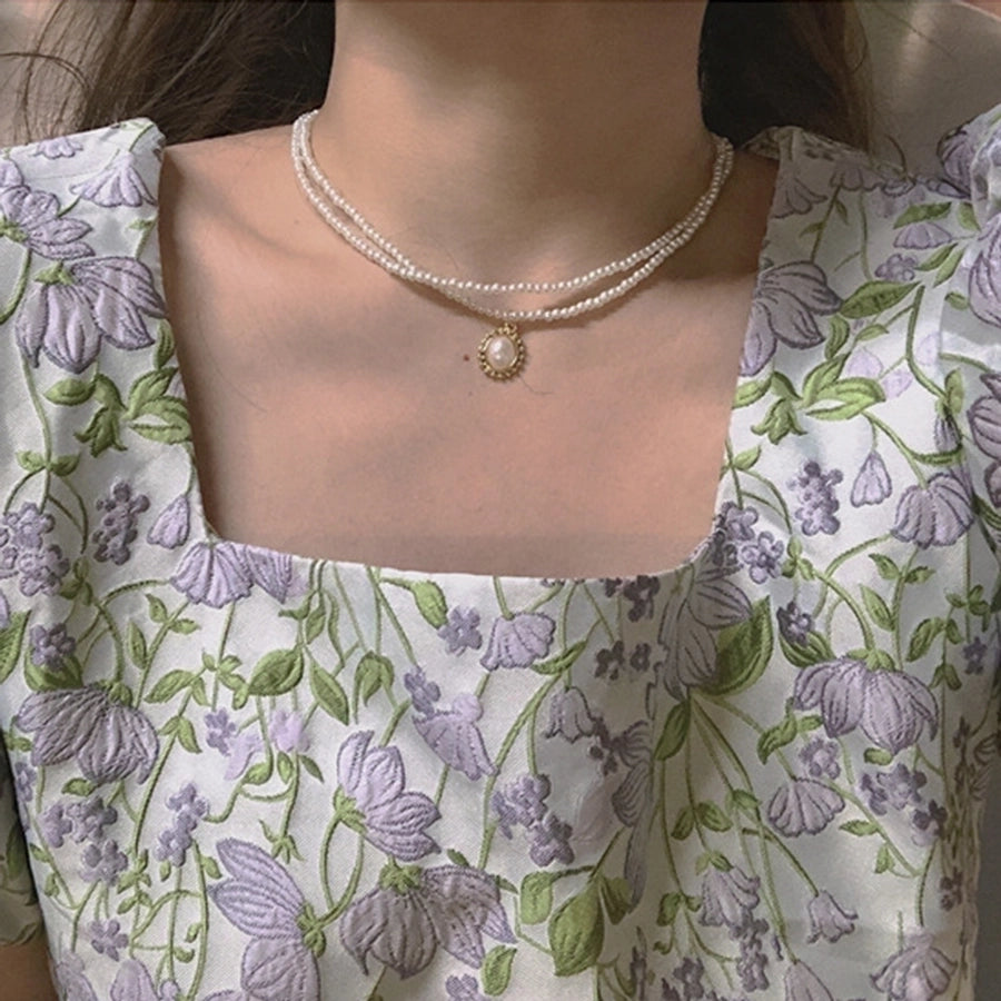 Collar de mujer de aleación de perlas artificiales con forma de corazón de gotas de agua de estilo vintage