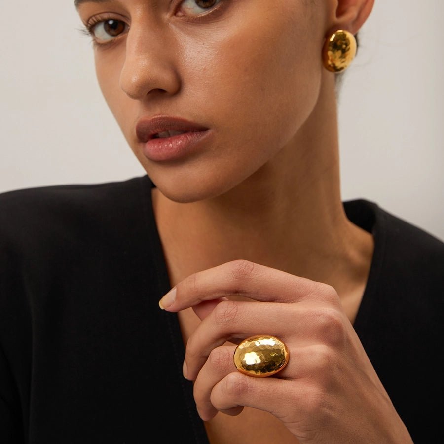 Anillos abiertos martillados estilo IG chapados en oro de 18K de acero inoxidable 304