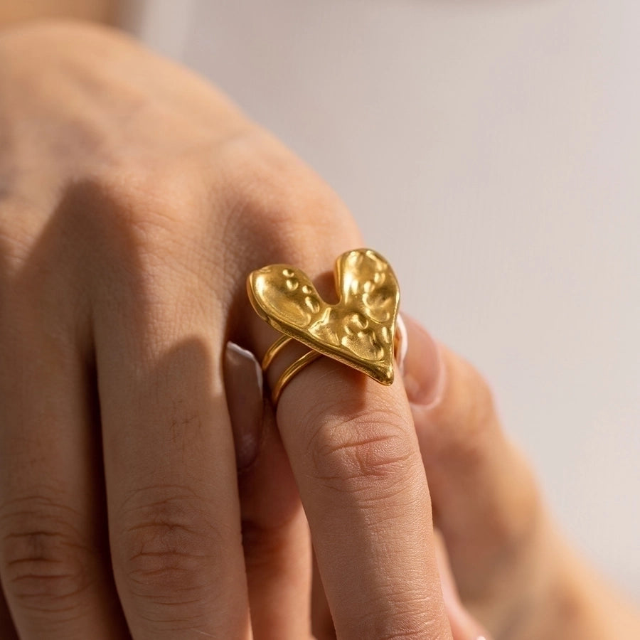 Anillos abiertos chapados en acero inoxidable 304 con forma de corazón estilo IG de joyería