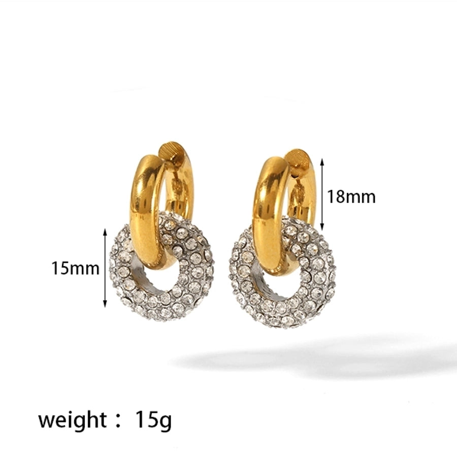Pendientes chapados en oro de 18K con circonita de acero inoxidable 304 con incrustaciones de pulido de círculo retro