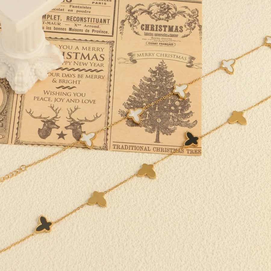 Tobillera para mujer chapada en oro de 18K con incrustaciones de acero inoxidable 304 y mariposa de estilo sencillo