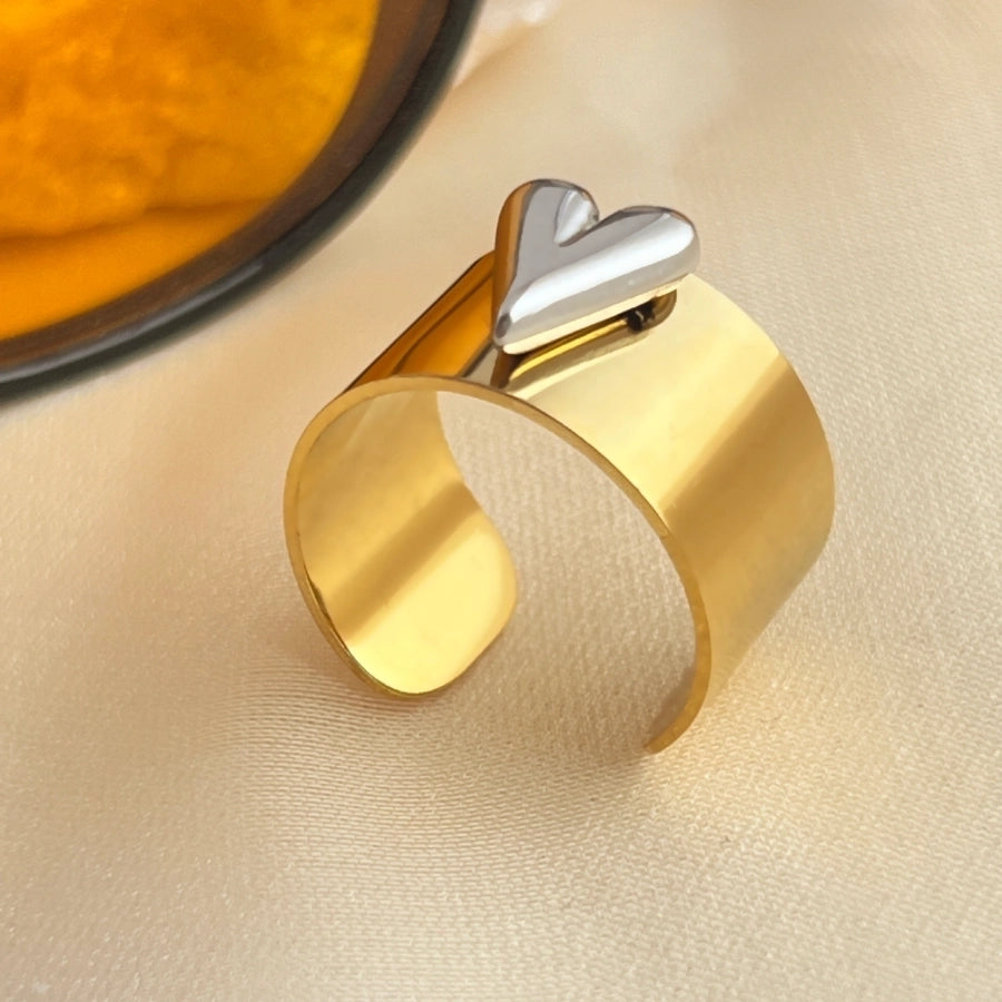 Anillos abiertos en forma de corazón metálico brillante retro elegante chapado en oro de 18K de acero inoxidable 304