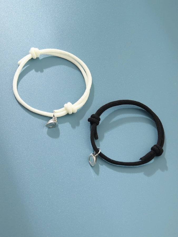 Pulseras de pareja de cuerda de aleación con forma de corazón de moda