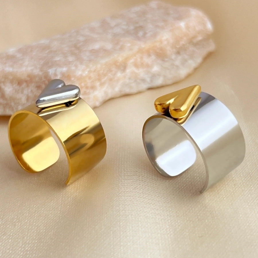 Anillos abiertos en forma de corazón metálico brillante retro elegante chapado en oro de 18K de acero inoxidable 304