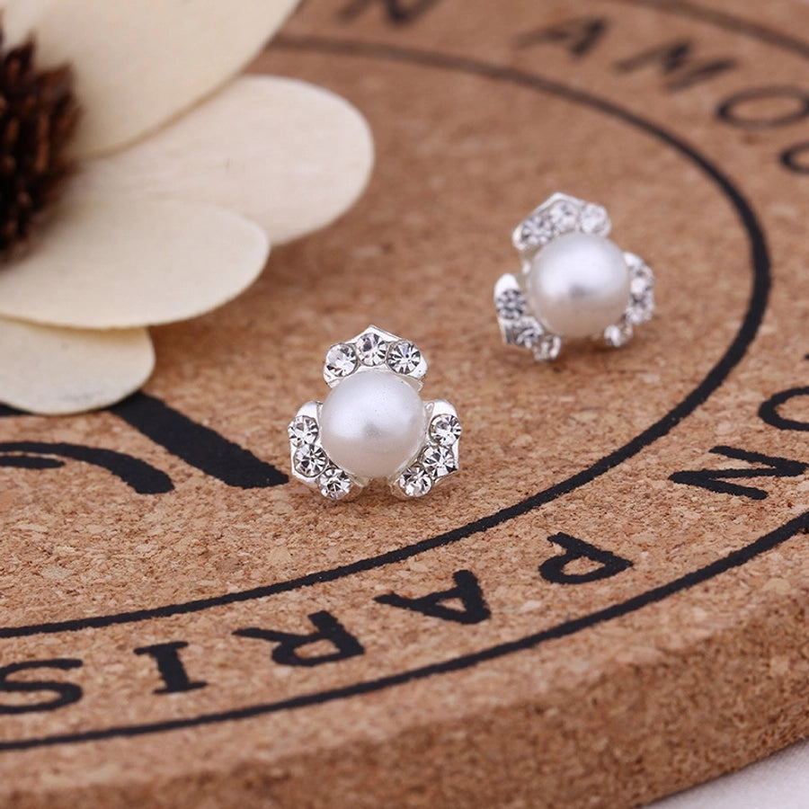 Pendientes de aleación con revestimiento de perlas geométricas de moda