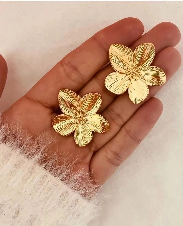 Anillos con incrustaciones Pendientes Joyería Estilo INS Flor Mariposa Acero inoxidable 304 Turquesa Chapado en oro de 18K