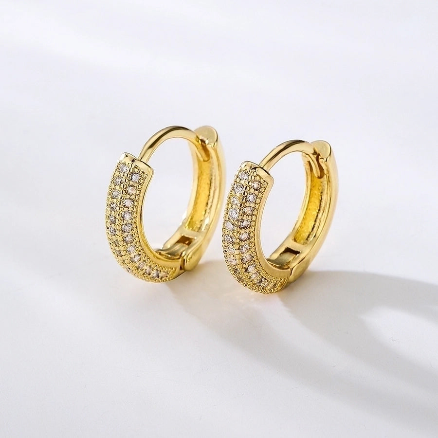 Pendientes de aro chapados en oro con circonitas de cobre chapado en oro geométrico de moda