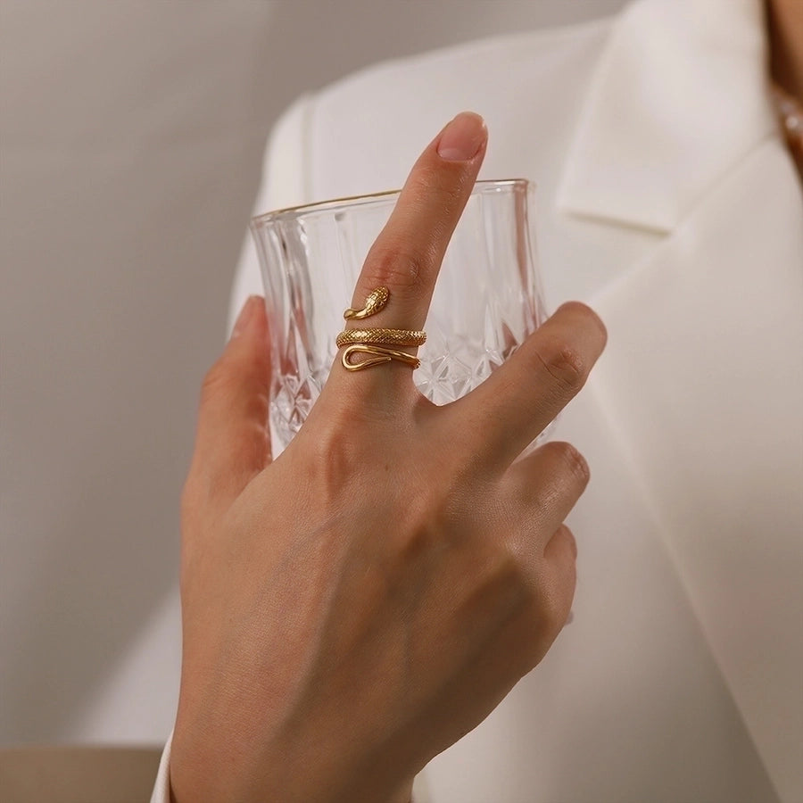 Anillo abierto chapado en oro de 18K de acero inoxidable 304 con forma de serpiente