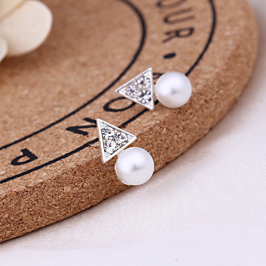 Pendientes de aleación con revestimiento de perlas geométricas de moda