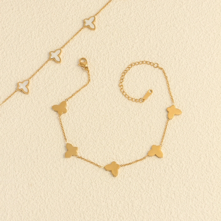 Tobillera para mujer chapada en oro de 18K con incrustaciones de acero inoxidable 304 y mariposa de estilo sencillo