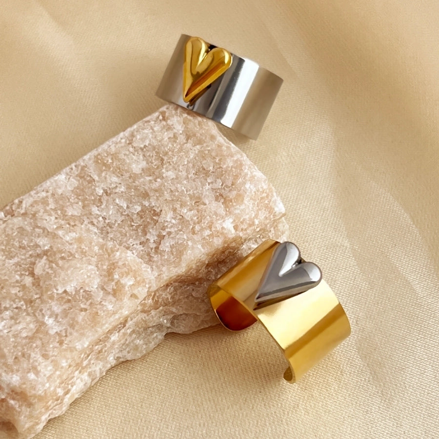 Anillos abiertos en forma de corazón metálico brillante retro elegante chapado en oro de 18K de acero inoxidable 304