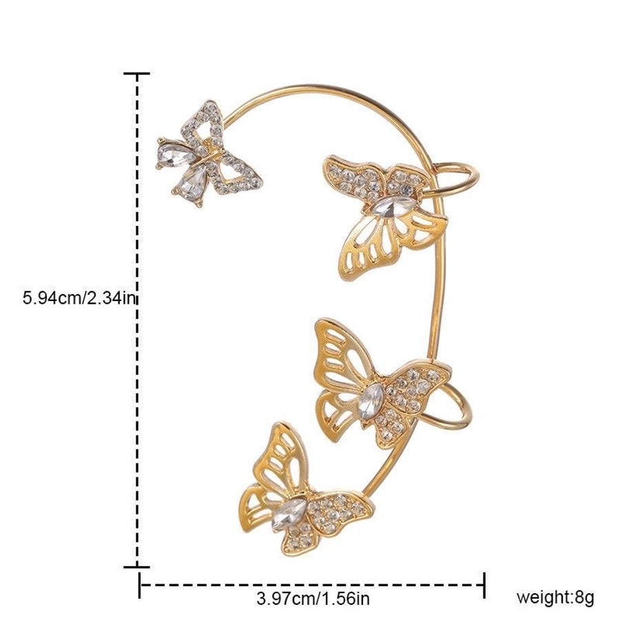 Clips para las orejas con incrustaciones de diamantes artificiales de aleación de mariposa estilo Hada de joyería