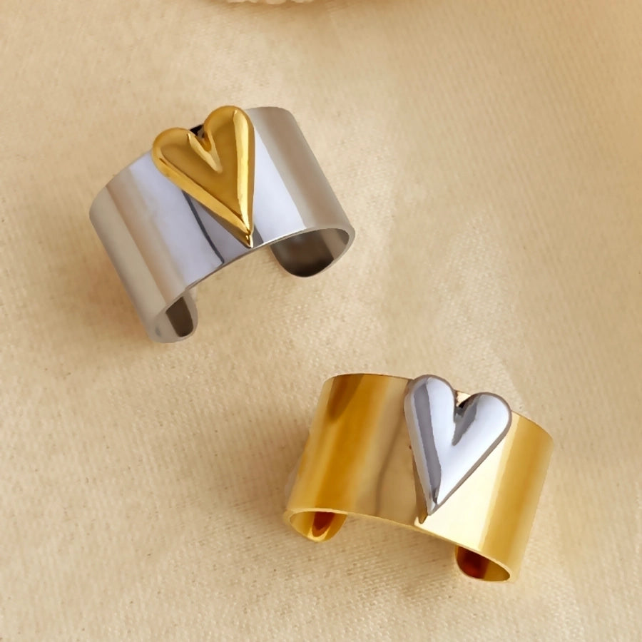 Anillos abiertos en forma de corazón metálico brillante retro elegante chapado en oro de 18K de acero inoxidable 304