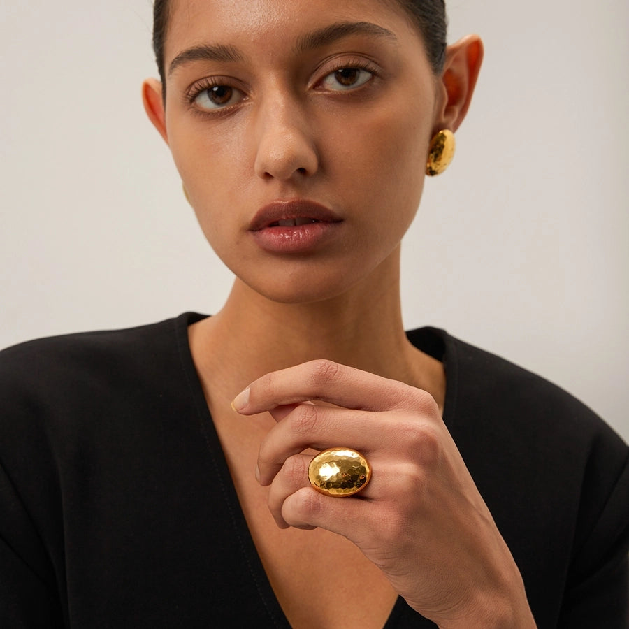 Anillos abiertos martillados estilo IG chapados en oro de 18K de acero inoxidable 304