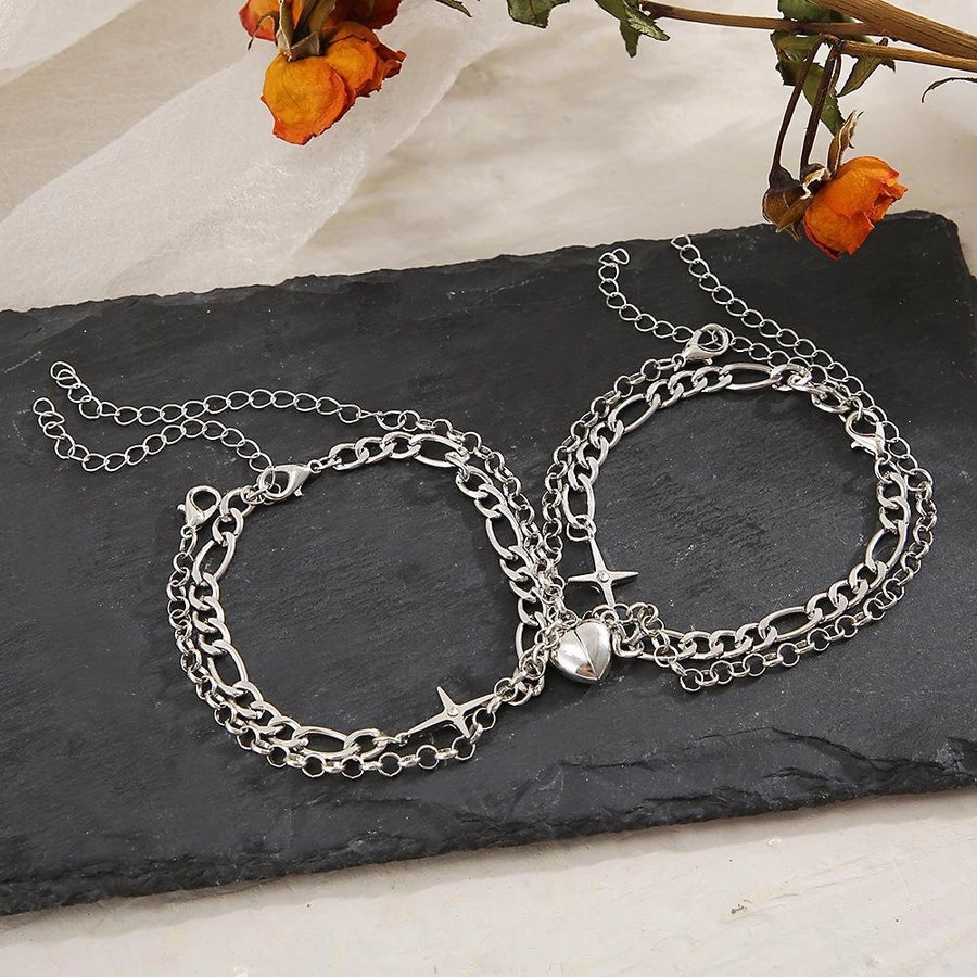 Pulseras de pareja de aleación con forma de corazón y estrella de moda