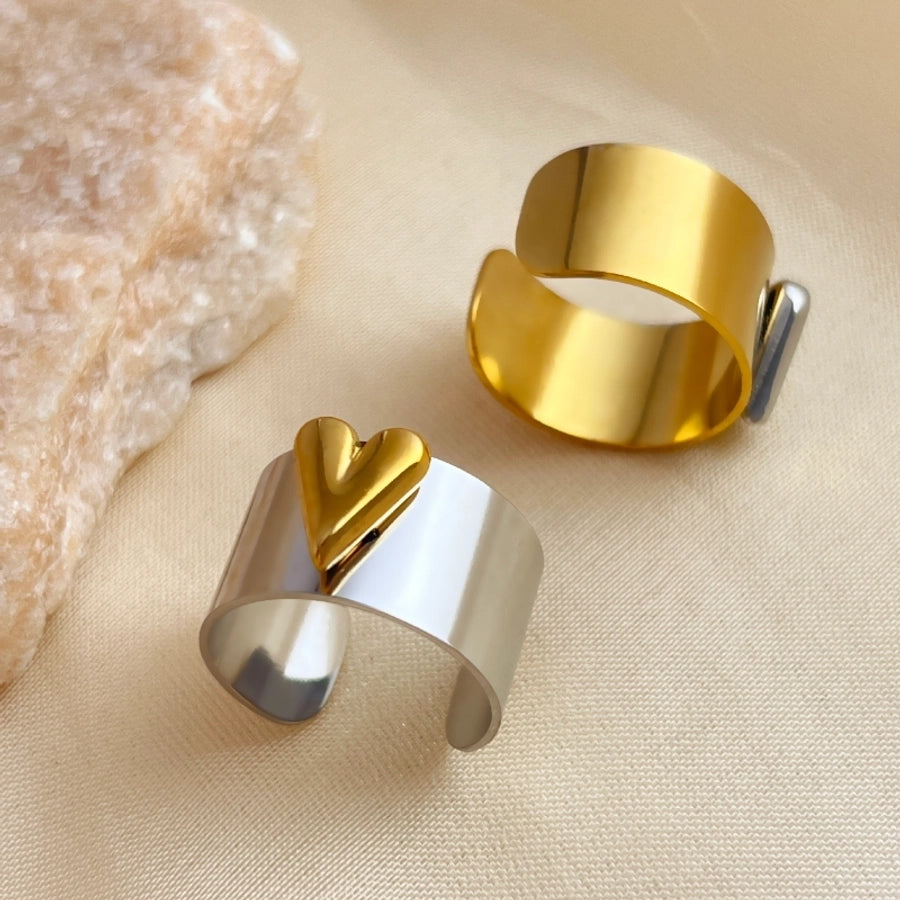Anillos abiertos en forma de corazón metálico brillante retro elegante chapado en oro de 18K de acero inoxidable 304