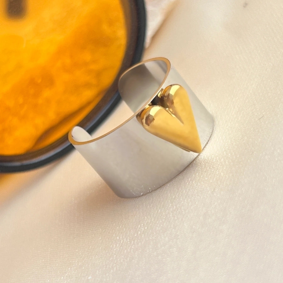 Anillos abiertos en forma de corazón metálico brillante retro elegante chapado en oro de 18K de acero inoxidable 304