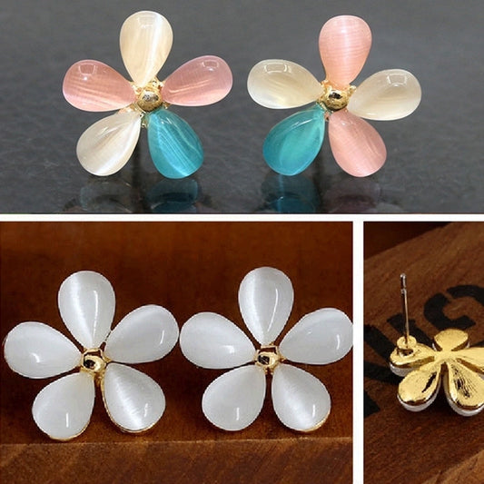 Pendientes de flores de ópalo lindos de estilo coreano, joyería