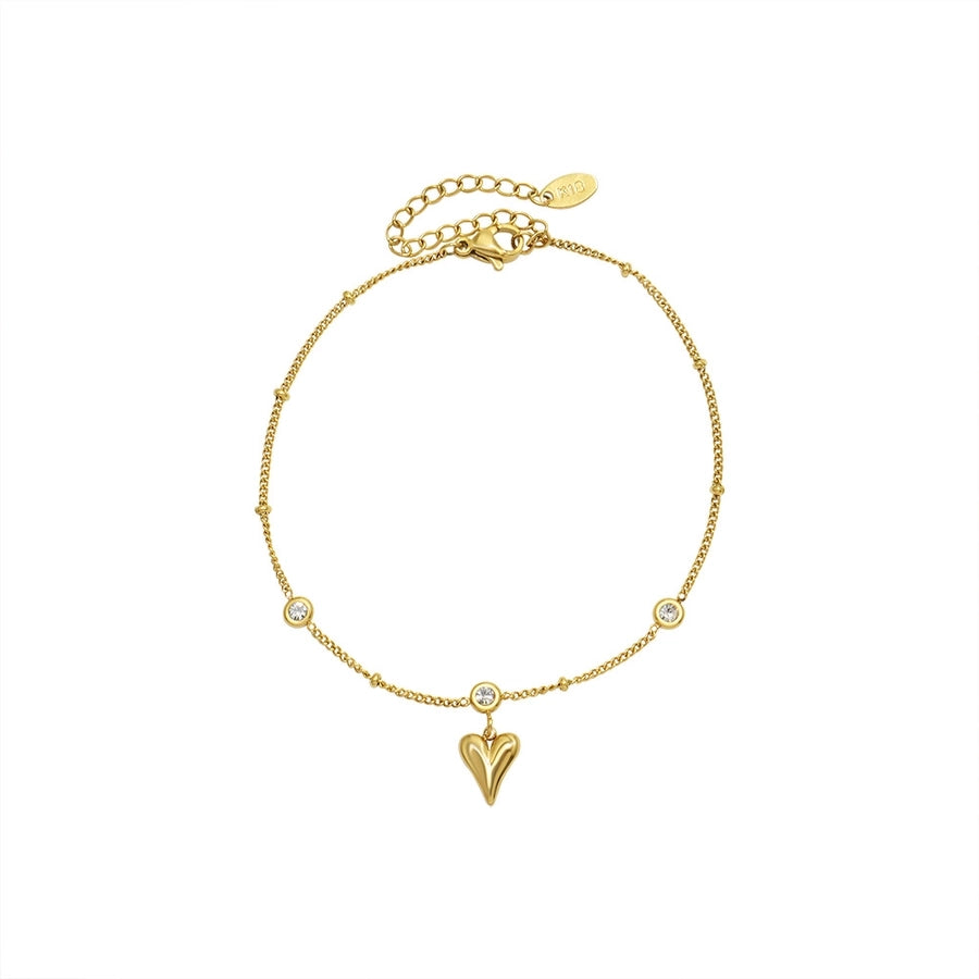 Tobillera con circonita en oro de 18k chapada en acero y titanio con forma de corazón de melocotón
