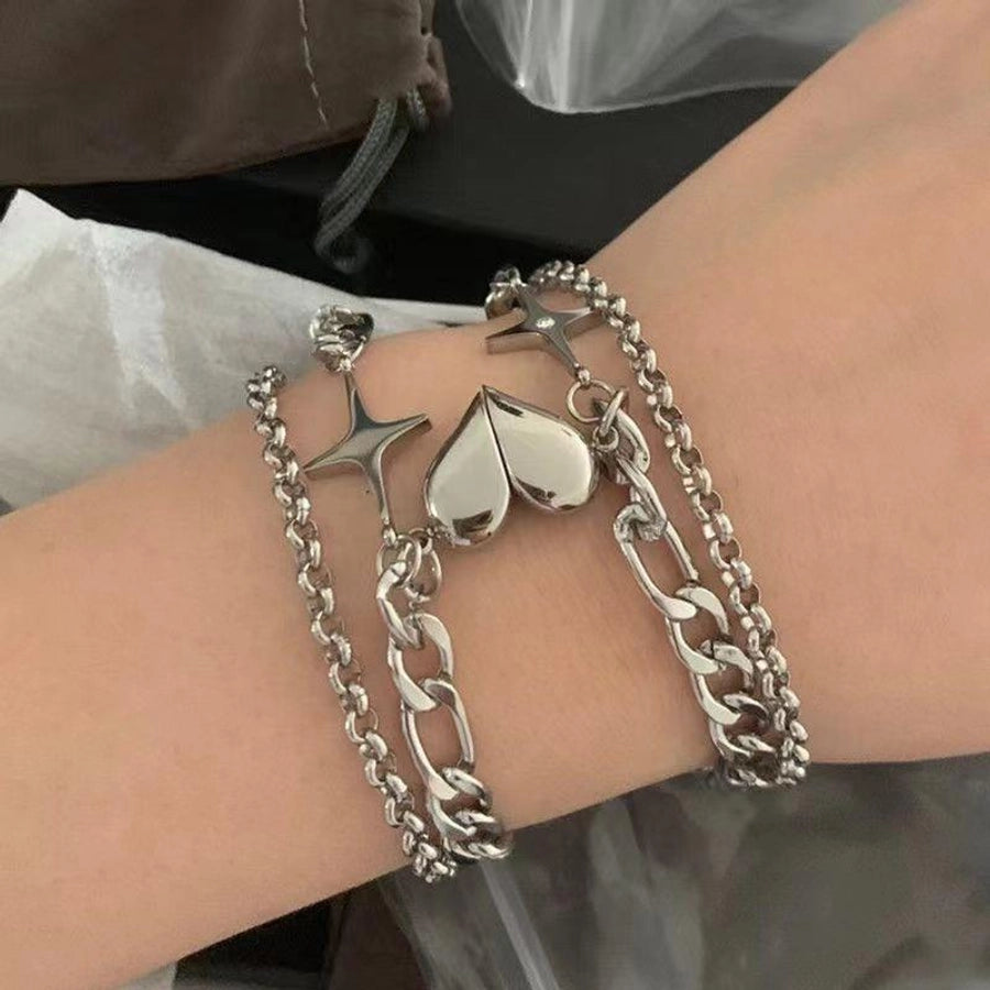 Pulseras de pareja de aleación con forma de corazón y estrella de moda