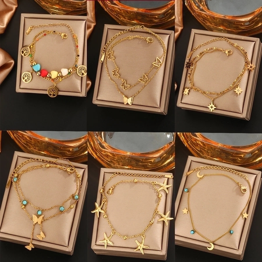 Pulseras con incrustaciones Tobillera Acero inoxidable 304 Chapado en oro de 18K
