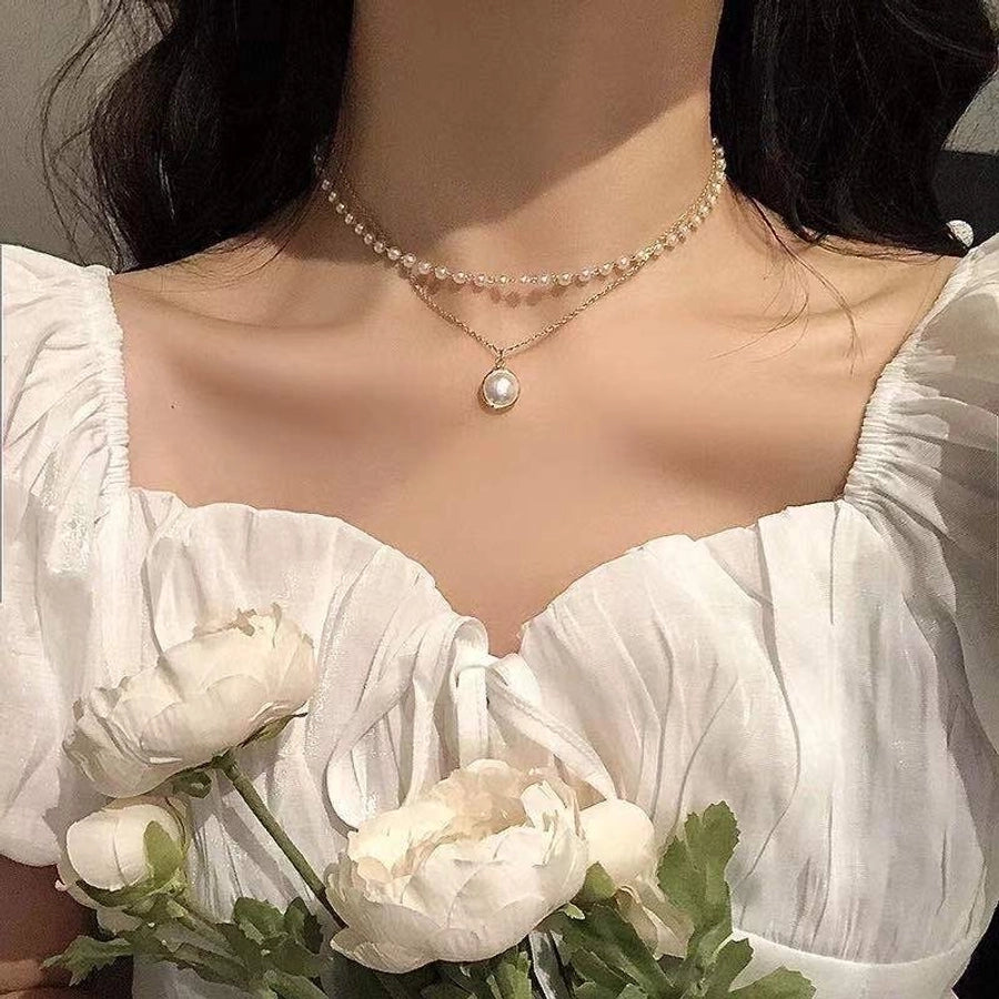 Collar de mujer de aleación de perlas artificiales con forma de corazón de gotas de agua de estilo vintage
