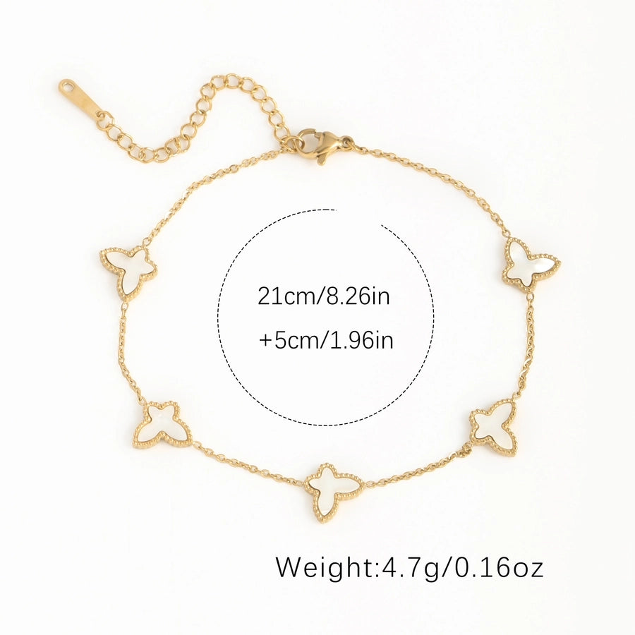 Tobillera para mujer chapada en oro de 18K con incrustaciones de acero inoxidable 304 y mariposa de estilo sencillo