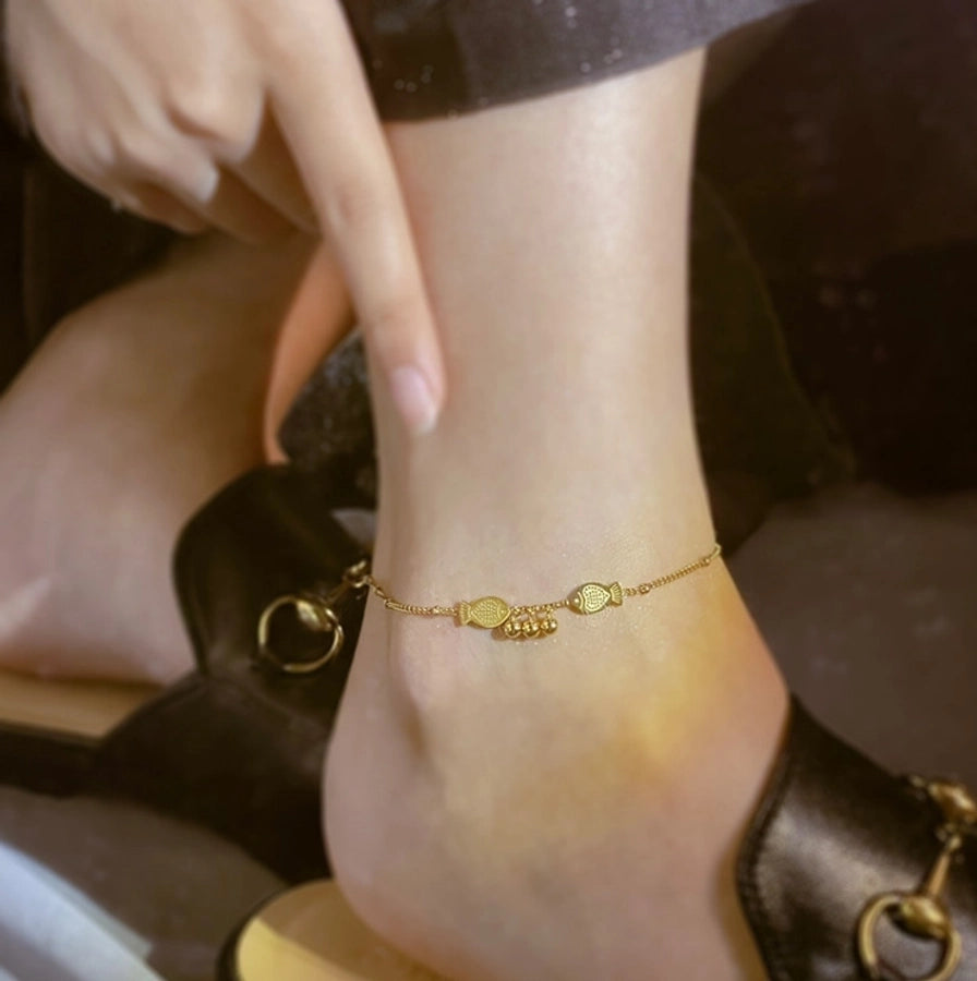 Tobillera Joyería Playa Calabaza Pez Acero Inoxidable 304 Titanio Acero Chapado en Oro 18K