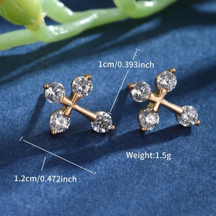 Pendientes de diamantes de imitación de aleación de cobre con incrustaciones de chapado en forma de corazón redondo cruzado elegante estilo de hadas