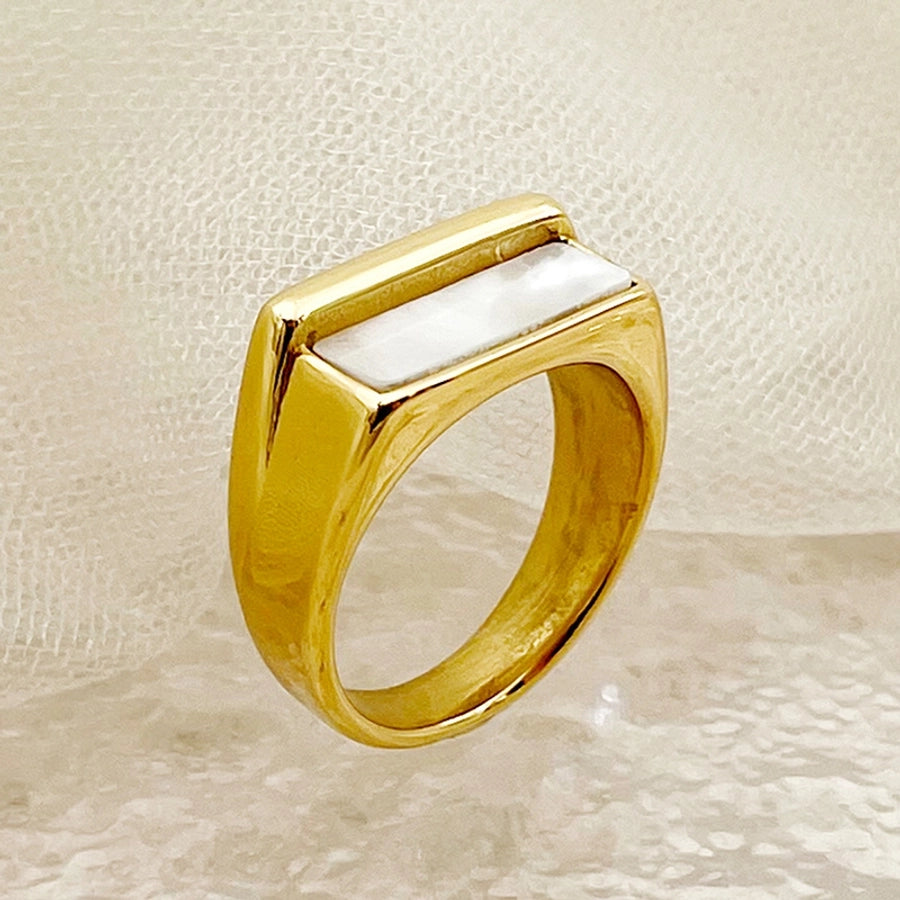 Anillos de concha rectangulares chapados en estilo Simple, elegantes, informales, chapados en oro de acero inoxidable 304