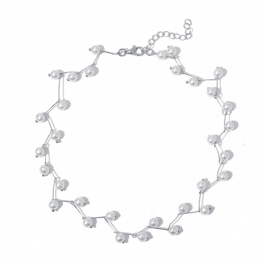 Collar de mujer de aleación de perlas artificiales con forma de corazón de gotas de agua de estilo vintage