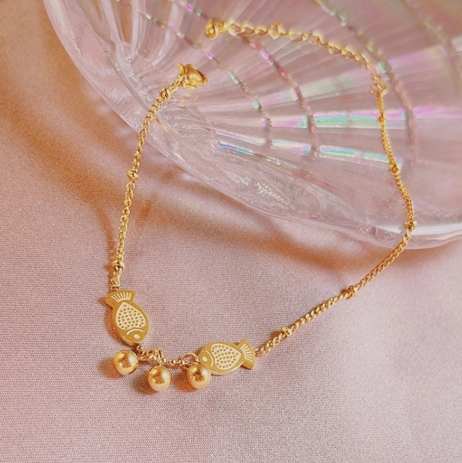 Tobillera Joyería Playa Calabaza Pez Acero Inoxidable 304 Titanio Acero Chapado en Oro 18K
