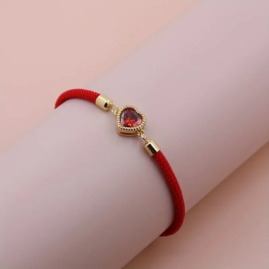 Pulseras con cordón unisex chapadas en oro de 18k con incrustaciones de cobre y cuerda con forma de corazón brillante romántica